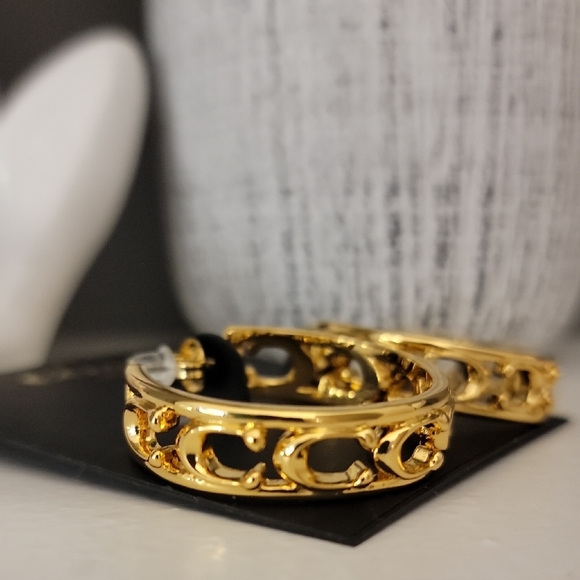 Coach Gold Signature C Hoop Earrings - Picture 4 of 6